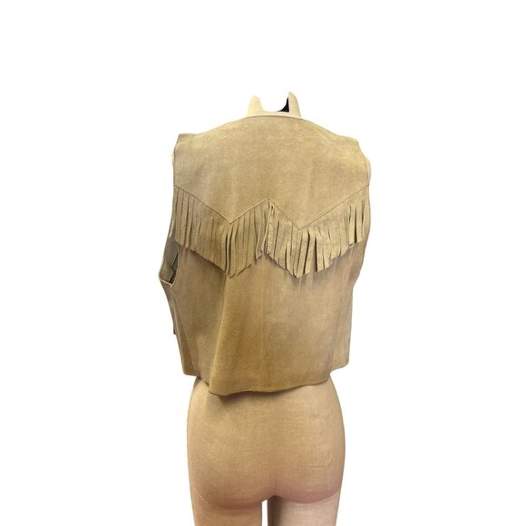 Vintage Authentic Made in The Shade Garment Tan Suede Fringe Western Leather Ves - Picture 3 of 11